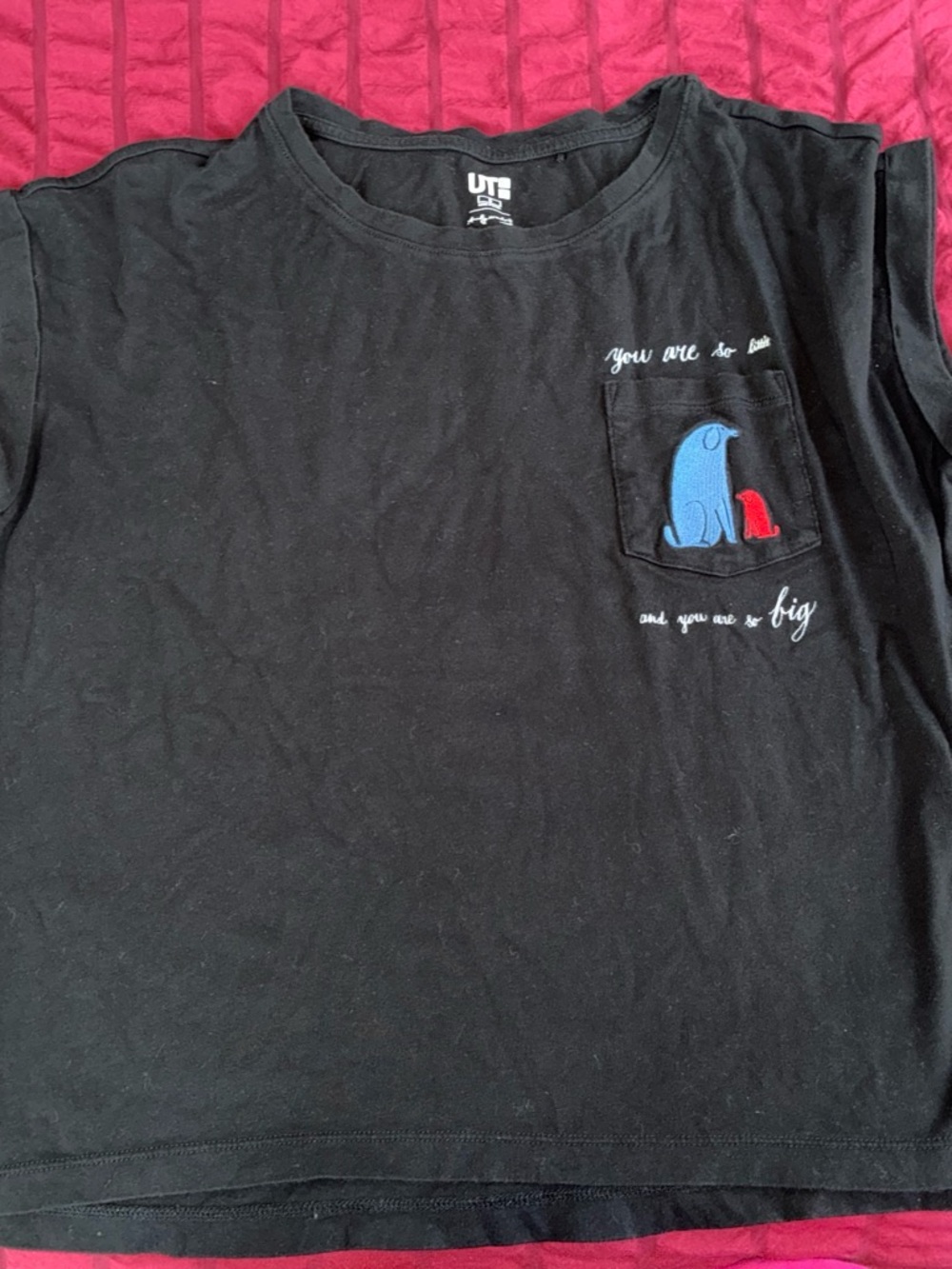 Graphic Pocket Black Men's T-Shirt with Blue & Red Embroidery
